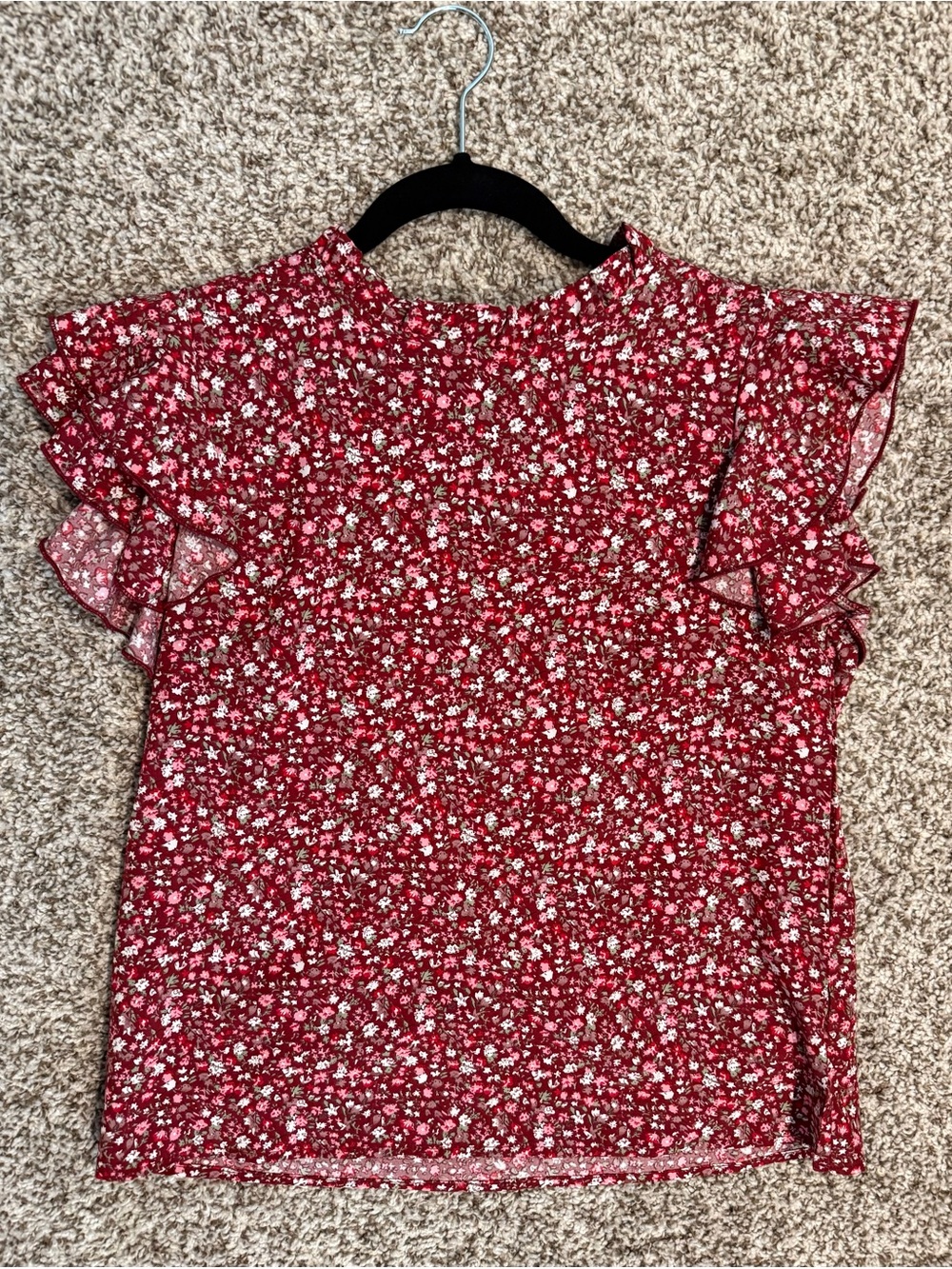 SHEIN Red Floral Ruffle Sleeve Blouse